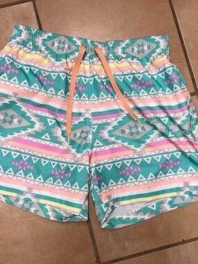 Chubbies Men’s Swim Trunks Short Small 5.5” Inseam Aztec Geometric Green Pink